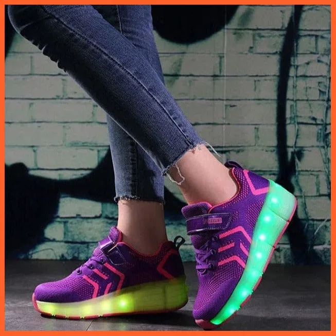 Usb Charging Led Light Two Wheels Roller Skate Shoes For Children