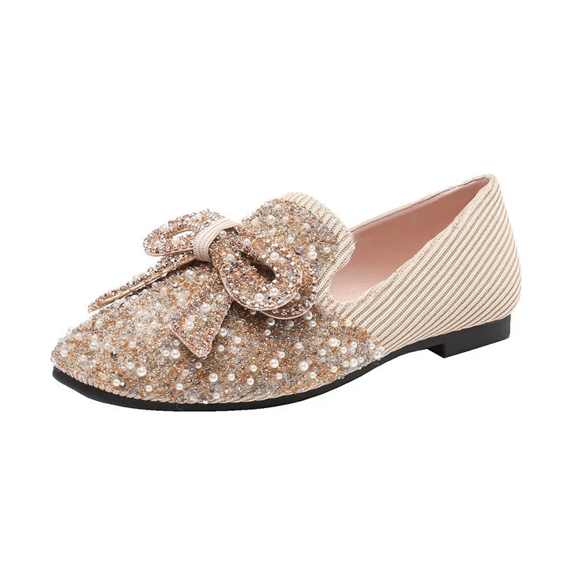 vanccy Crystal Bow Flat Breathable Loafers
