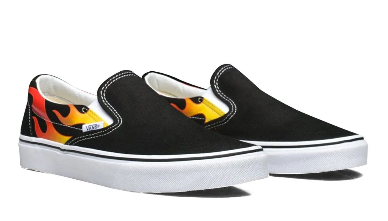 Vans Flame Classic VN0A38F7PHN Men Black & White Canvas Slip-On Shoes HS4327