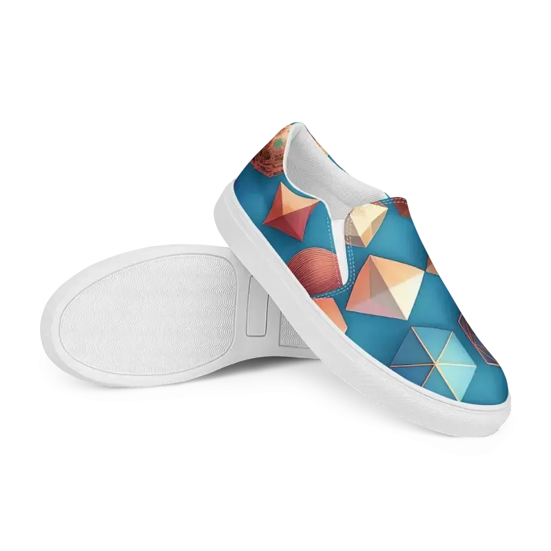 Vibrant Canvas Slip Ons Blue Orange Abstract Art