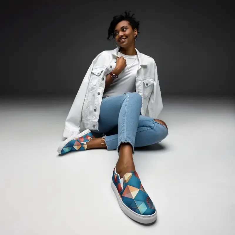 Vibrant Canvas Slip Ons Blue Orange Abstract Art