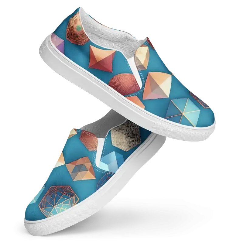 Vibrant Canvas Slip Ons Blue Orange Abstract Art