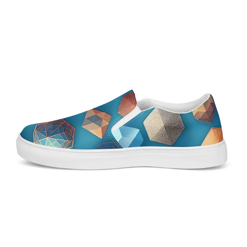 Vibrant Canvas Slip Ons Blue Orange Abstract Art