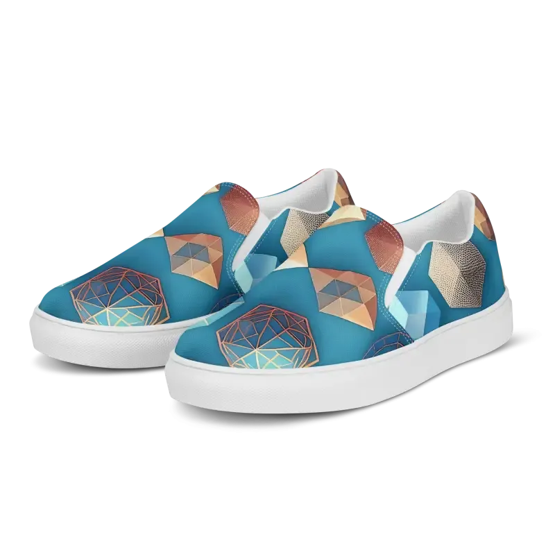 Vibrant Canvas Slip Ons Blue Orange Abstract Art