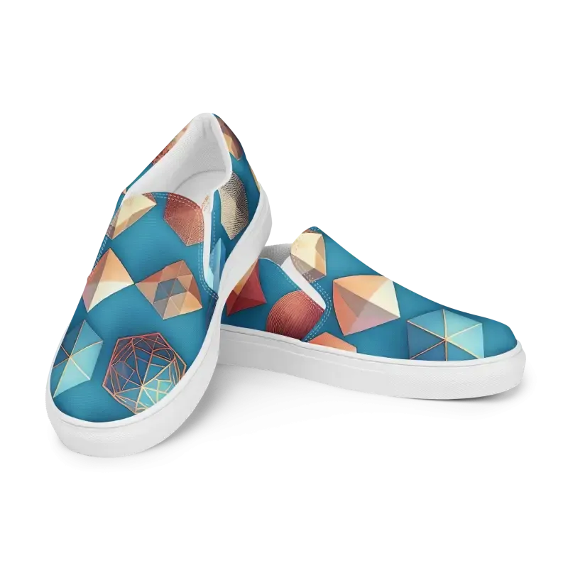 Vibrant Canvas Slip Ons Blue Orange Abstract Art