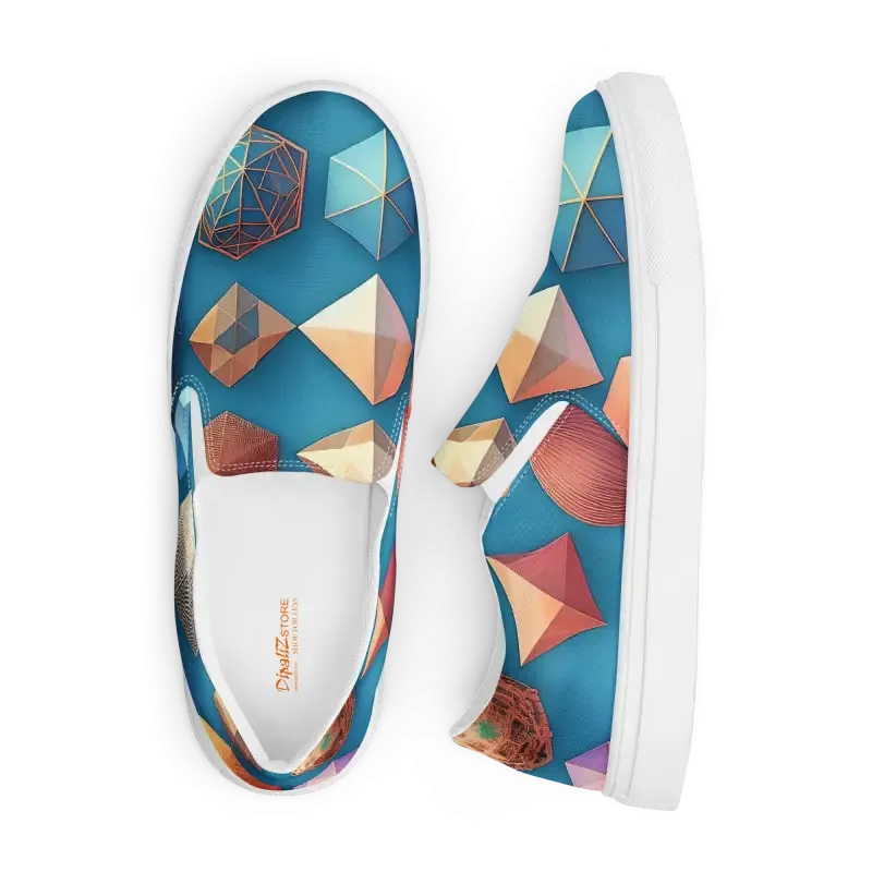 Vibrant Canvas Slip Ons Blue Orange Abstract Art