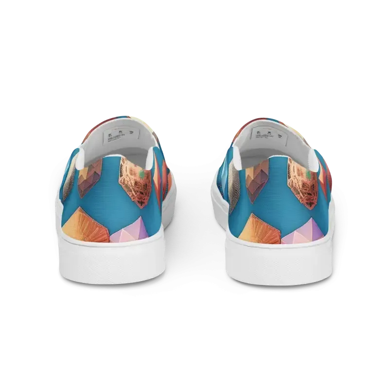 Vibrant Canvas Slip Ons Blue Orange Abstract Art