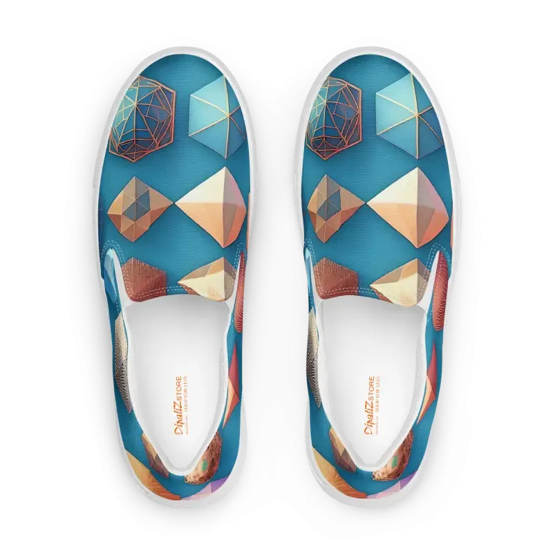 Vibrant Canvas Slip Ons Blue Orange Abstract Art