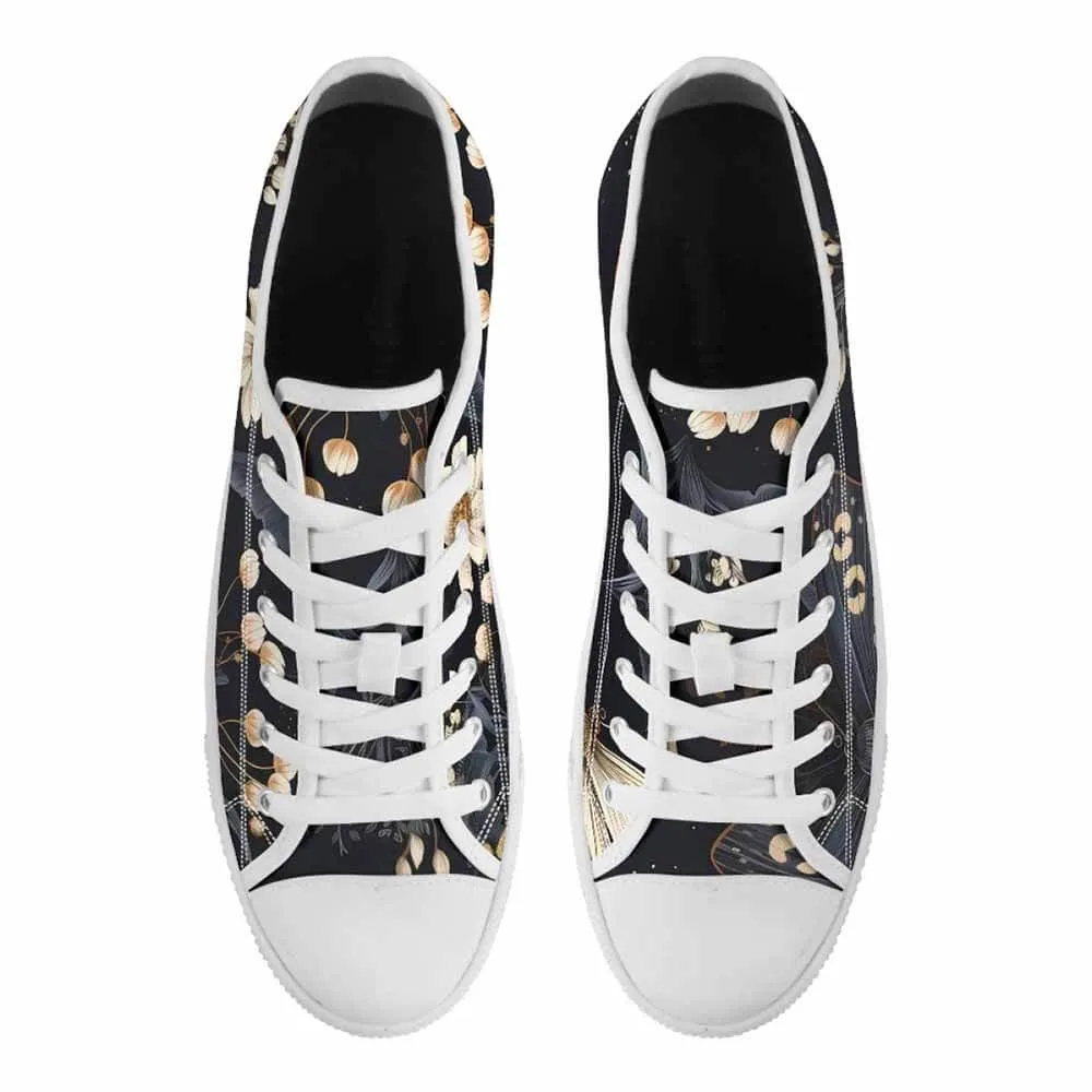 Vintage Flower In Black Canvas Shoes