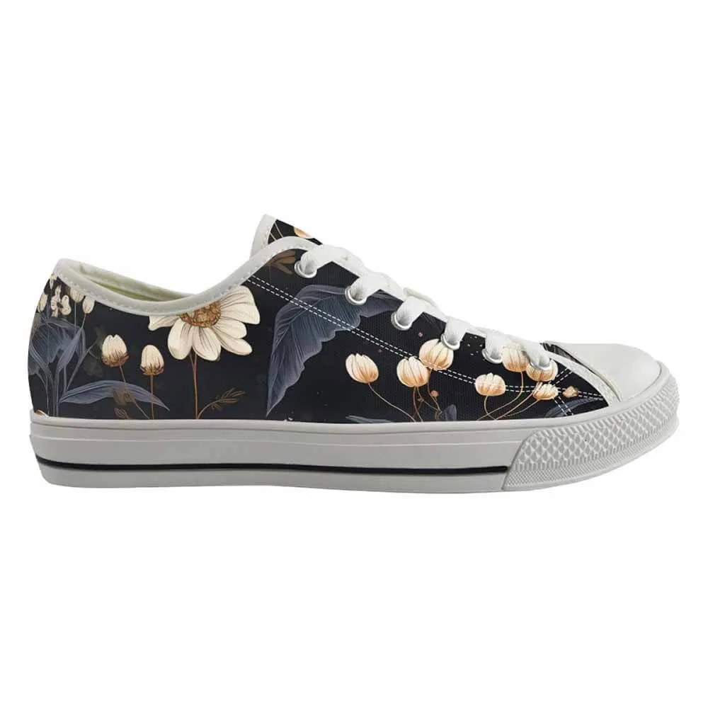 Vintage Flower In Black Canvas Shoes