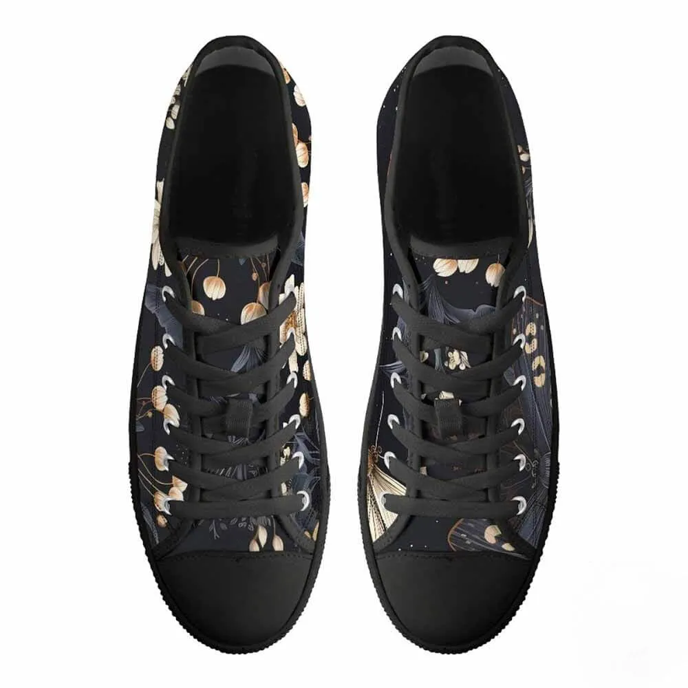 Vintage Flower In Black Canvas Shoes