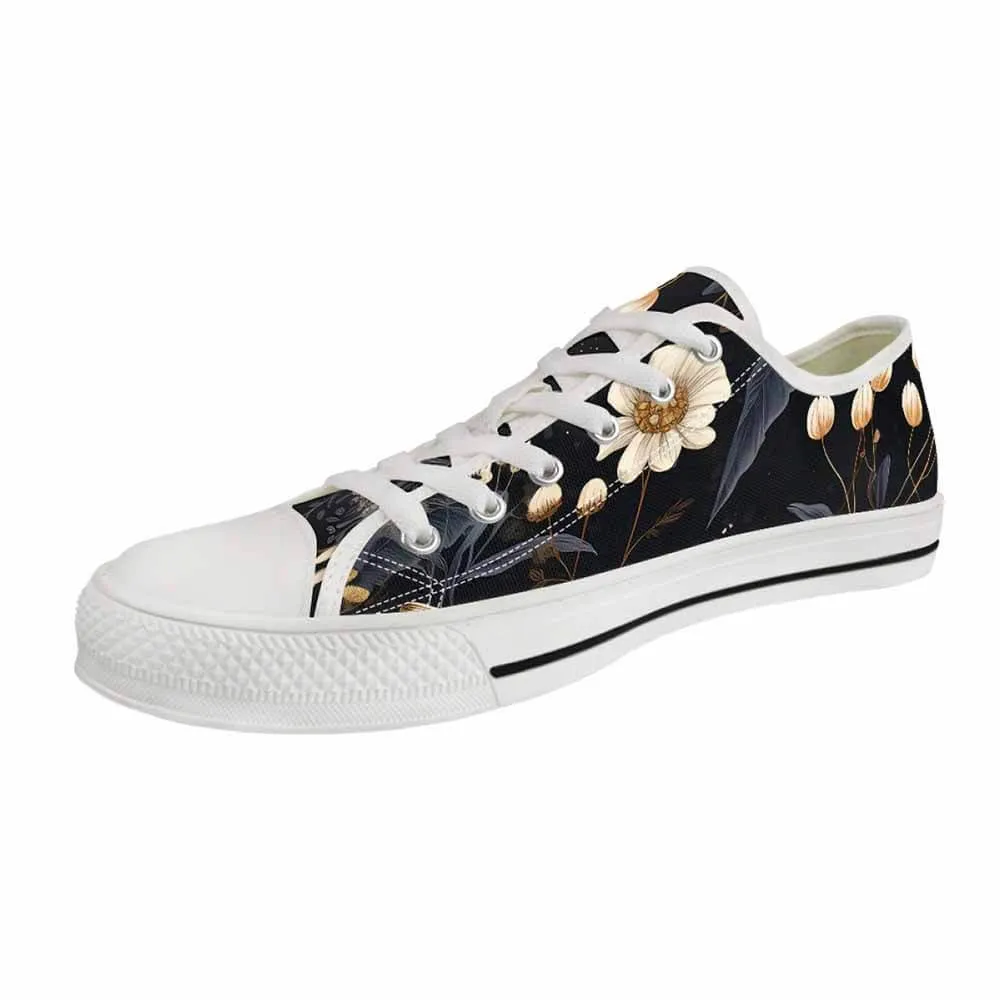 Vintage Flower In Black Canvas Shoes