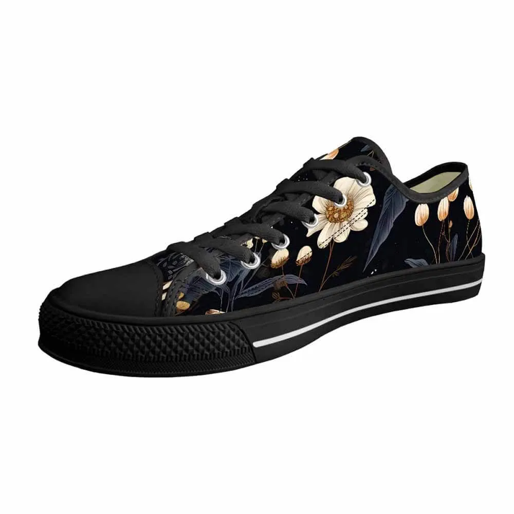 Vintage Flower In Black Canvas Shoes