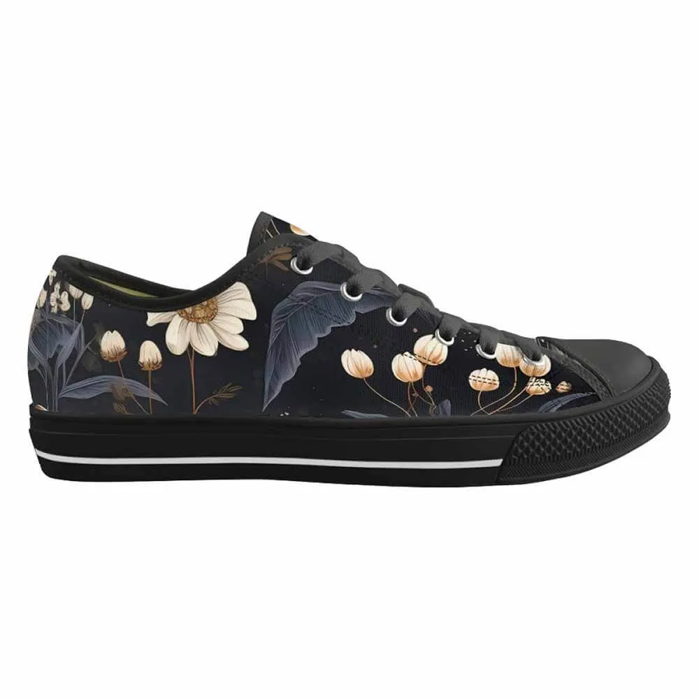 Vintage Flower In Black Canvas Shoes