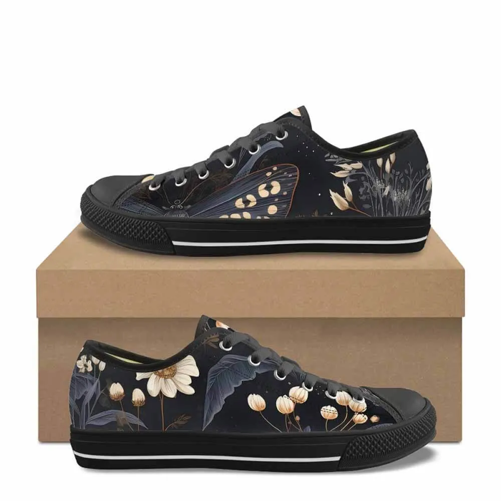 Vintage Flower In Black Canvas Shoes
