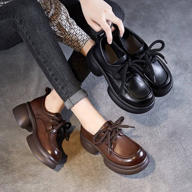 Women Minimalism Chunky Platform Lace-up Loafers