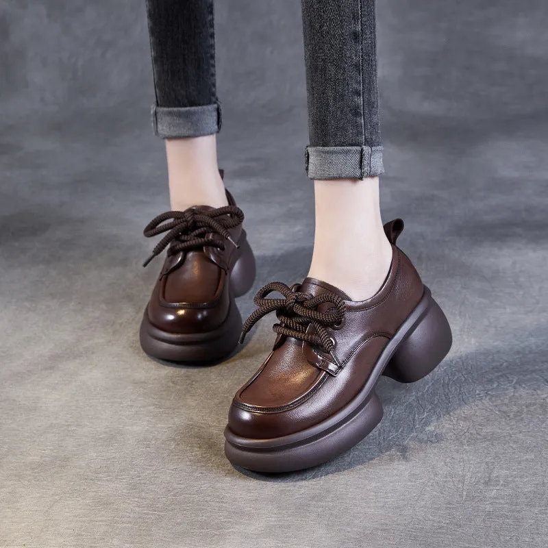 Women Minimalism Chunky Platform Lace-up Loafers