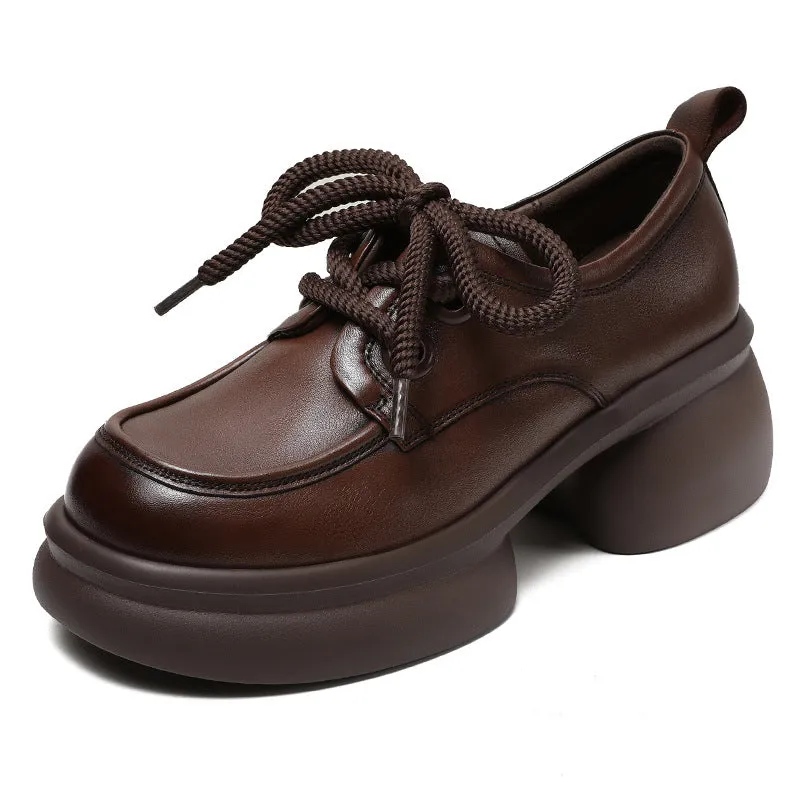 Women Minimalism Chunky Platform Lace-up Loafers