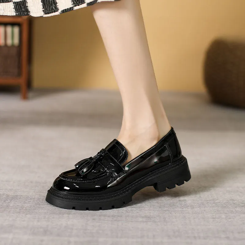 Women Minimalist Glossy Leather Casual Loafers