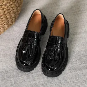 Women Minimalist Glossy Leather Casual Loafers