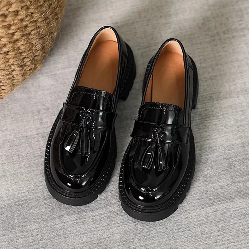 Women Minimalist Glossy Leather Casual Loafers