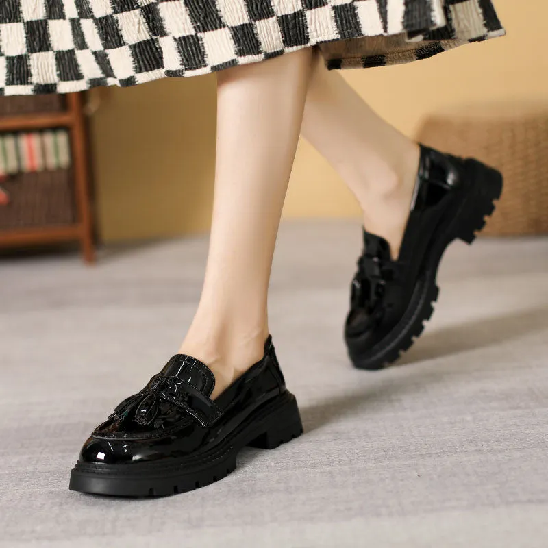 Women Minimalist Glossy Leather Casual Loafers