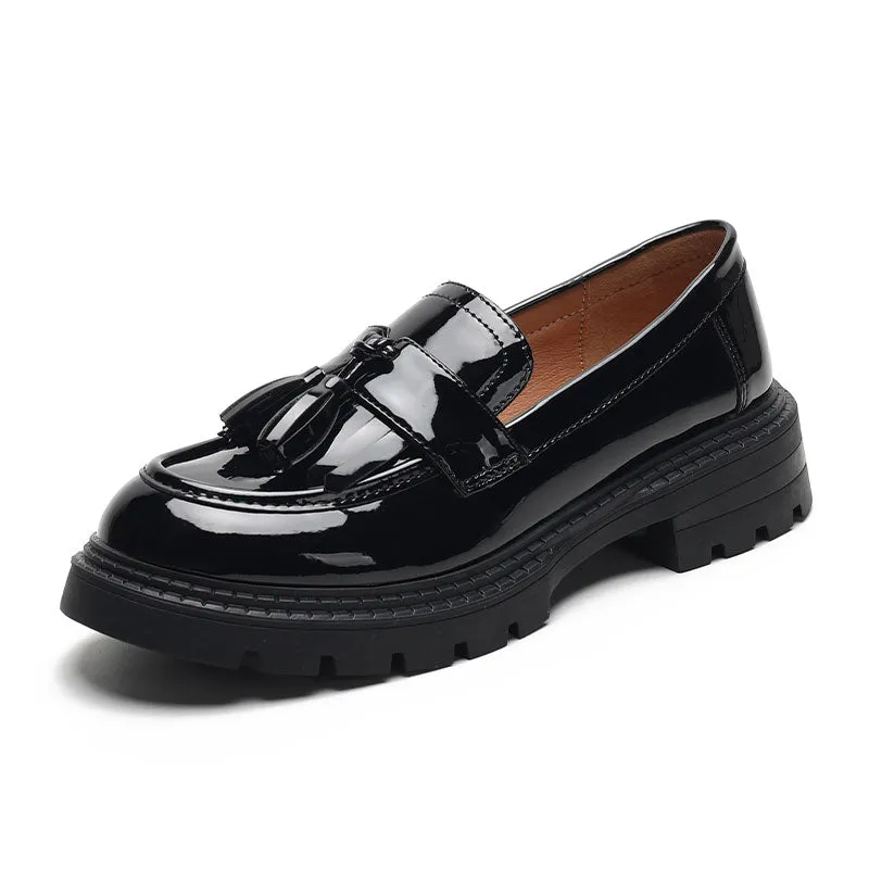 Women Minimalist Glossy Leather Casual Loafers