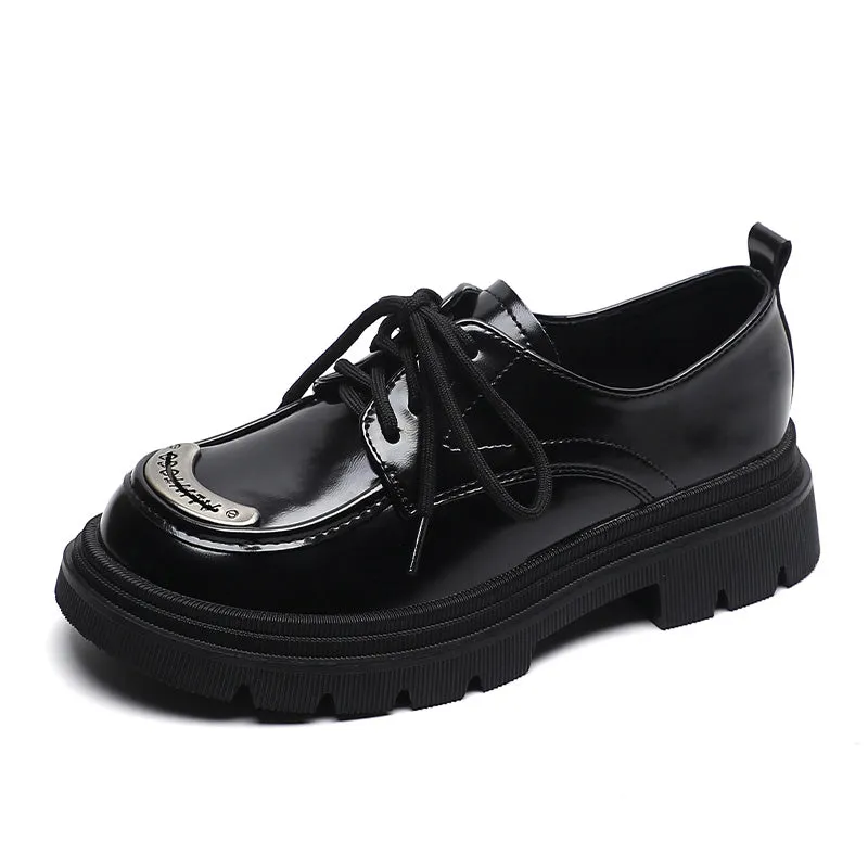 Women Retro Patchwork Lace-up Thick Soled Loafers