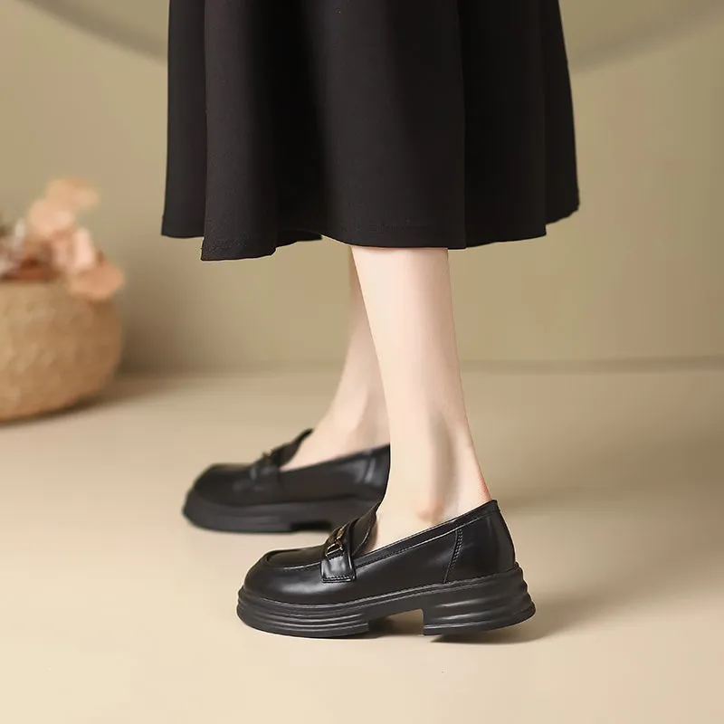 Women Retro Soft Leather Thick Soled Loafers