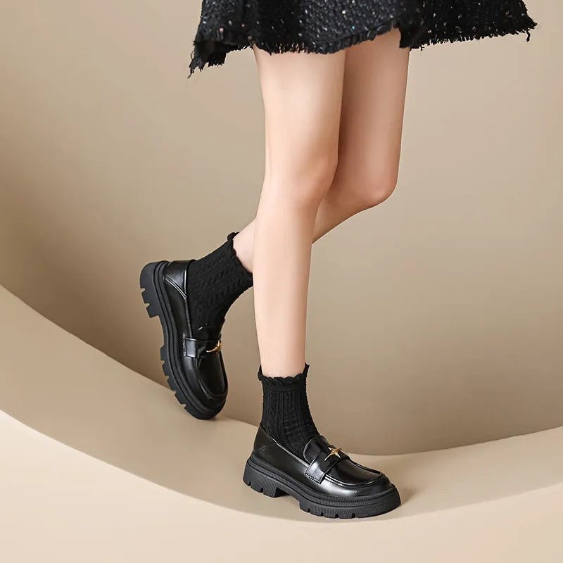 Women Retro Spring Black Casual Loafers