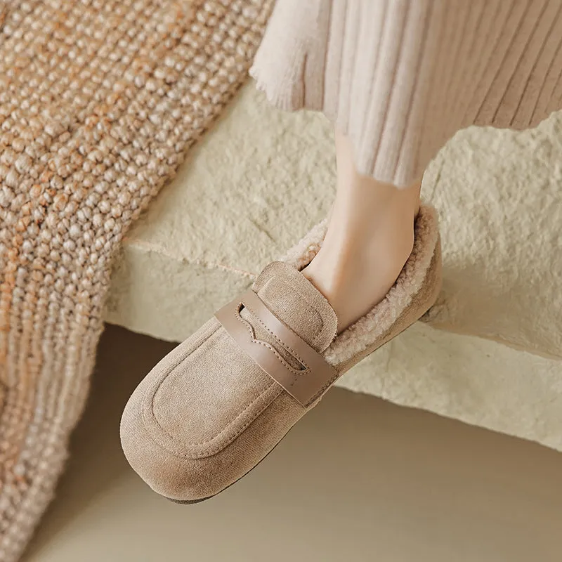 Women Retro Suede Furred Winter Casual Loafers