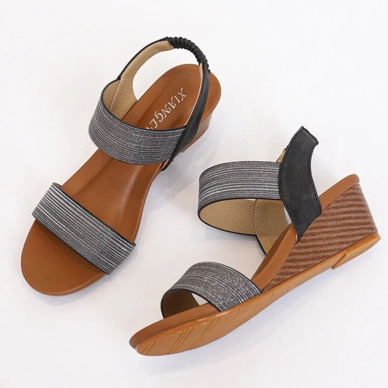 Women Sandals Round Toe Memory Foam Arch Support Walking Wedge Elegant