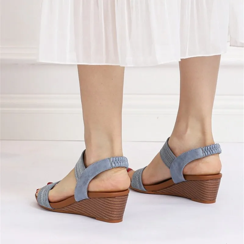 Women Sandals Round Toe Memory Foam Arch Support Walking Wedge Elegant