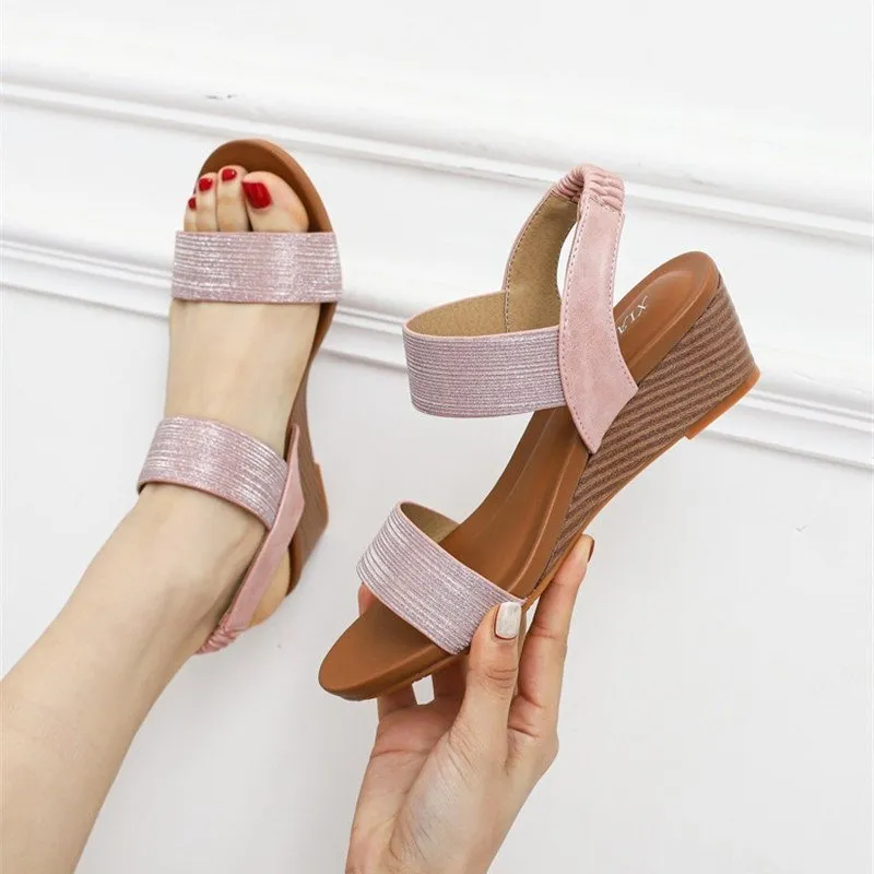 Women Sandals Round Toe Memory Foam Arch Support Walking Wedge Elegant