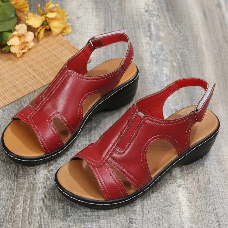 Women's Open Toe Leather Orthopedic Non-Slip Comfy Wedge Sandals